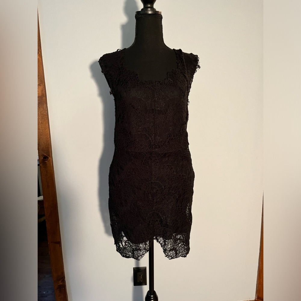 Free People Daydream Black Lace Pullover Short Sleeve Dress Size Medium